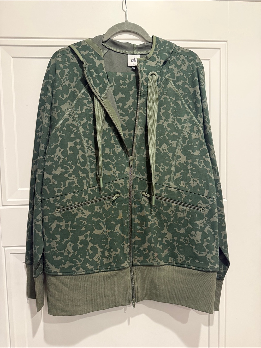 CAbi Olive Green Printed Zip-Front Hoodie Jacket